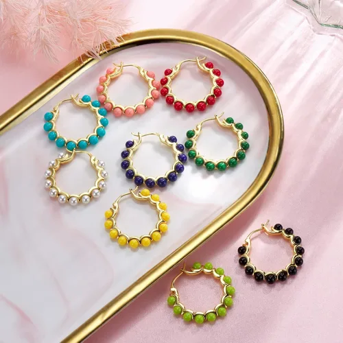 Vista 5 de Aretes de aro de perlas para mujer, plata de ley 925, chapados en oro, multcolors simulados, joyería de perlas de concha weinuo