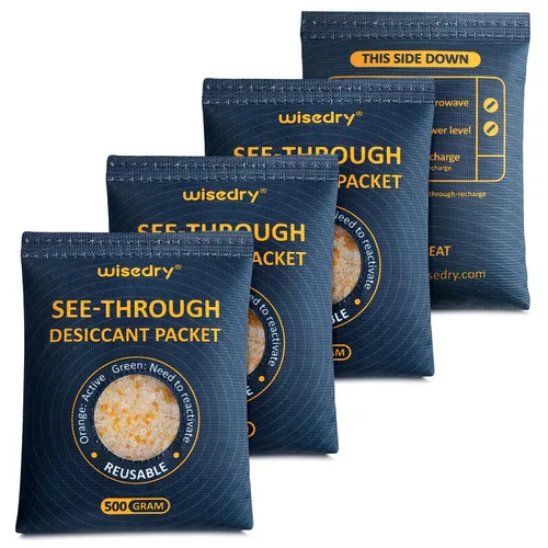 Vista 16 de Wisedry 5 Gram [60 Paquetes] Bolsas de Gel de Sílice de Grado Alimentario Recargables Deshumidificadores Desecantes con Cuentas Indicadoras
