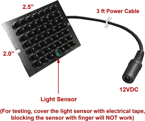 Vista 2 de Total Invisible 940nM Placa de lámpara IR con sensor de luz (48 arreglos de iluminación LED negro), rango de 30 pies, 120 grados, 12 VDC, IR940B-48