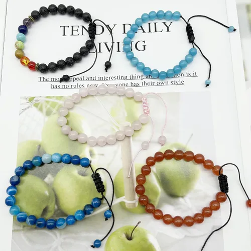 Vista 7 de Juego de 12 pulseras ajustables de piedras preciosas de 0.315 pulgadas para hombres y mujeres, unisex, cuentas curativas, ojo de tigre, amatista