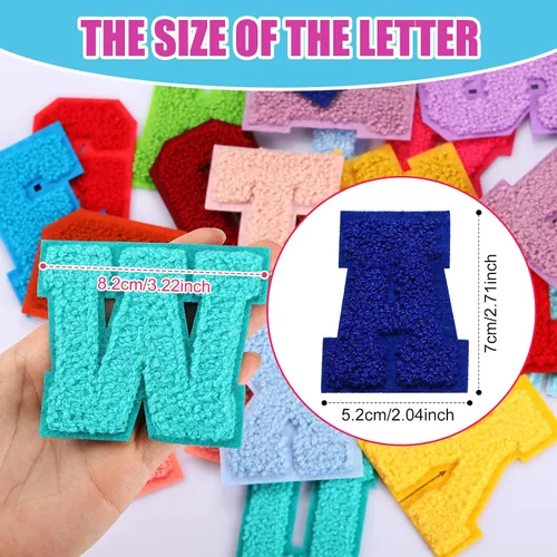 Vista 6 de Waydress 26 parches de felpilla para planchar con letras del alfabeto de la A a la Z, para coser de 2.8 pulgadas, para suministros de bricolaje