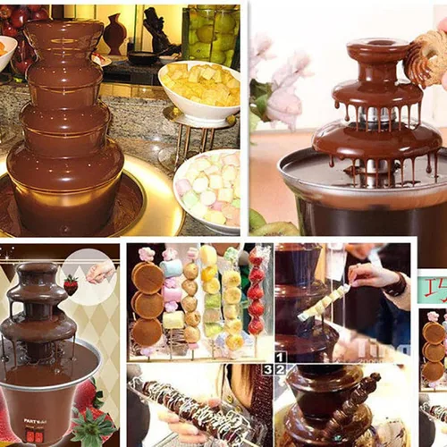 Vista 2 de Máquina de fuente de chocolate con cubierta antipolvo de acrílico transparente de plástico con control de temperatura, máquina de cascada de 4