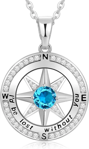 Vista 47 de Peeshow Collar para mujer, brújula, piedra natal, joyería de cumpleaños, aniversario, ideas para su novia, regalo romántico de amor en Navidad, día