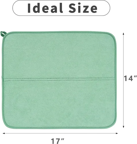 Vista 5 de FRESHMINT - Juego de 2 alfombrillas para secar platos, 14 x 17 pulgadas, color verde claro Secado rápido, ultra absorbente, microfibra, lavable