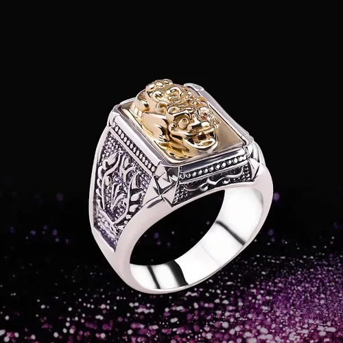 Vista 2 de Renning - Anillo de plata de ley 925 Feng Shui PiXiu para hombres y mujeres, anillos de riqueza Nafu de la suerte, talla 08-14