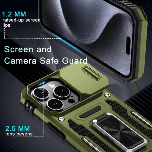 Vista 222 de DEERLAMN Funda para iPhone Xs Max con funda deslizante para cámara + protector de pantalla, soporte giratorio de anillo de grado militar a prueba