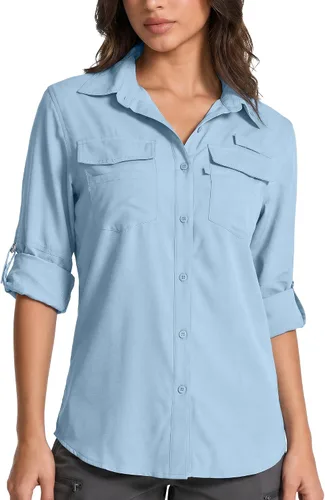 Vista 16 de Camisas Safari de manga larga con protección solar UV UPF 50 para mujer 6 Rosa