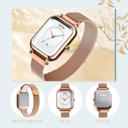 Vista 3 de SKMEI Reloj de pulsera para hombres y mujeres, reloj analógico de cuarzo impermeable a la moda con fecha de hora, esfera rectangular, reloj de mano