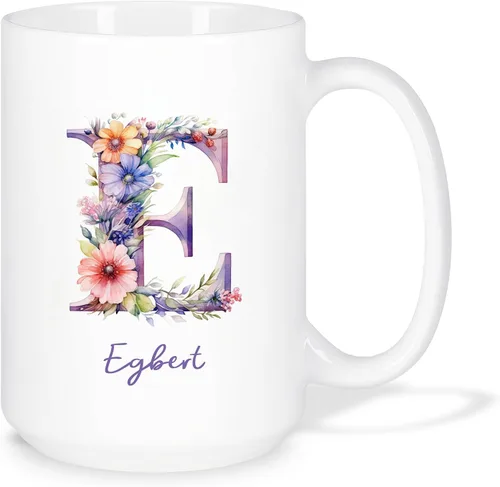 Vista 22 de Taza de café personalizada de la letra A del alfabeto, Taza de café blanca con nombre personalizado único, Taza inicial de monograma floral