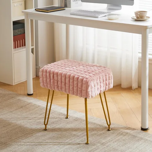 Vista 2 de IBUYKE Taburete Rectángulo con Reposapiés Otomano, Taburete de Tocador de Maquillaje, Mesa Auxiliar, Asiento de Tocador de Terciopelo, Silla