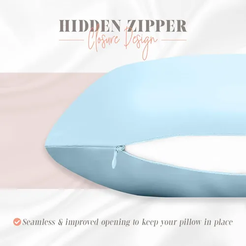 Vista 4 de Elegant Comfort Juego de 2 fundas de almohada de satén sedosas y lujosas para una piel y cabello más saludables, cierre con cremallera oculta