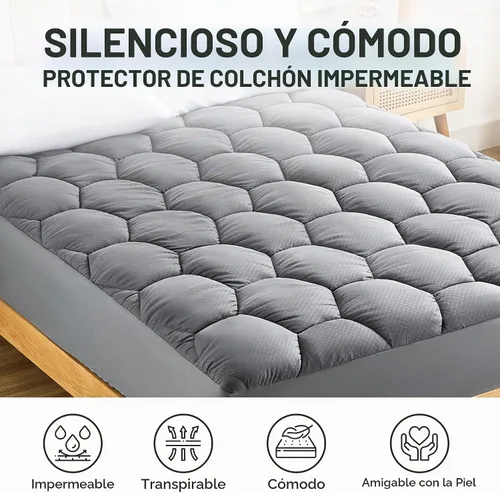 Vista 2 de Sonive Protector de colchón impermeable individual con bolsillo profundo de Gris