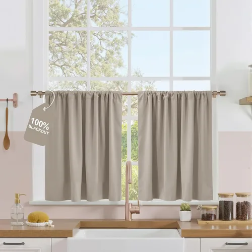 Vista 52 de NICETOWN Biscotti - Cortinas de cocina beige de 36 pulgadas de largo, bolsillo para barra, 100% opacas, casuales y relajantes, tratamientos
