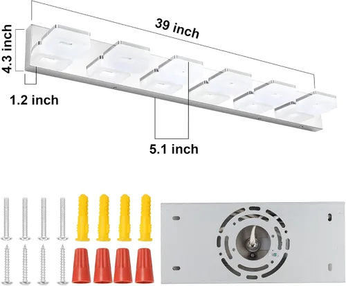 Vista 5 de GOODATE Lámparas de baño regulables de 3 colores sobre el espejo, luces LED cromadas, de acero inoxidable acrílico, 6 luces de tocador de baño