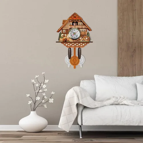 Vista 6 de Surakey Reloj de pared de madera, decoración de reloj pequeño, reloj en forma de cuco, péndulo antiguo tradicional con búho y péndulo, reloj