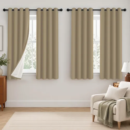 Vista 72 de 2 paneles de cortinas 100% opacas, de peso medio, con aislamiento térmico y ojales para dormitorio, sala de estar, tratamiento de ventana