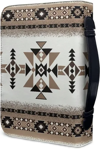 Vista 2 de Talayituse Funda de piel sintética con estampado tribal azteca americano para la Biblia para hombres y mujeres, funda de Biblia cristiana con asa
