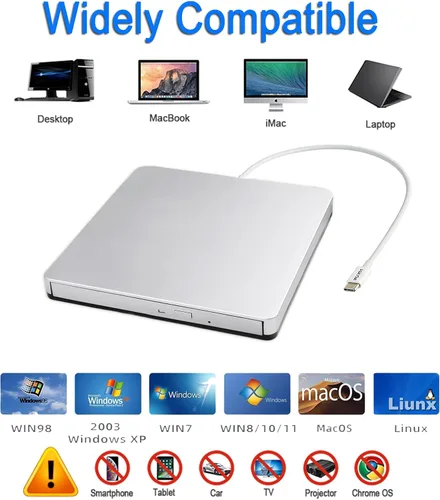 Vista 4 de Unidad externa de CD DVD tipo C USB 3.0 portátil CD DVD Burner/Writer Unidad de disco óptico lector para MacBook Pro Air iMac Laptop PC
