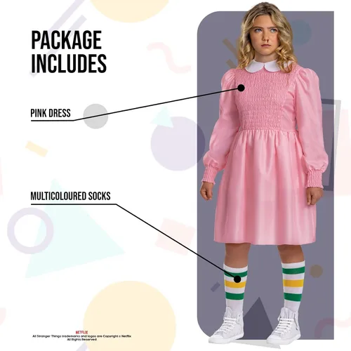 Vista 3 de Disguise Disfraz rosa de Once para niños, disfraz oficial de Stranger Things