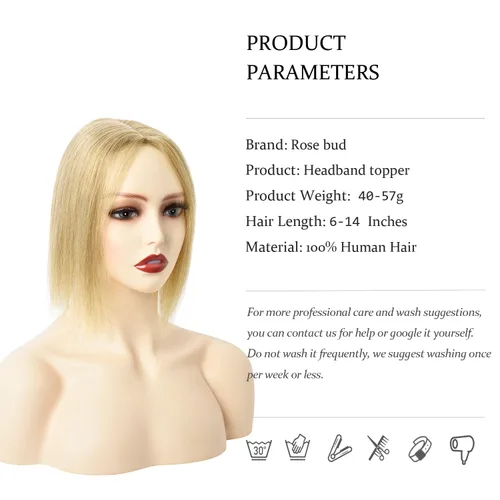 Vista 5 de Toppers de cabello humano con clip, sin costuras, para mujer, base de encaje para cabello picante, 12 pulgadas, rubio decolorado