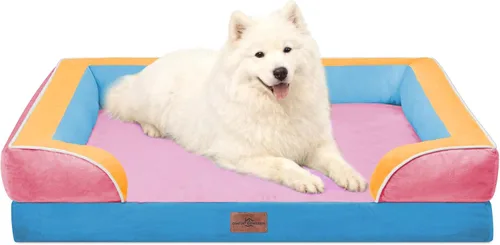 Vista 155 de Comfort Expression - Cama ortopédica para perros medianos, 28 x 19 pulgadas, cama impermeable y de apoyo de espuma con cojines removibles, sofá