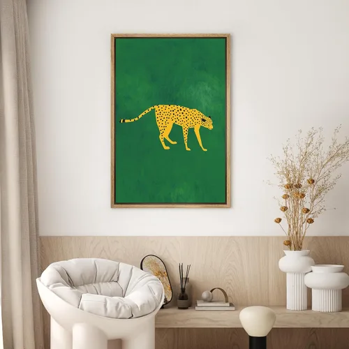 Vista 3 de SIGNWIN Lienzo Enmarcado Impresión Arte de Pared Decoración de Habitación Preppy Guepardo Africano Gato Fondo Verde Naturaleza Silvestre Dibujos