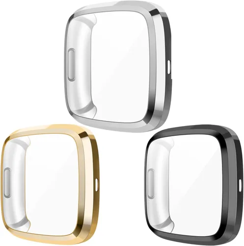 Vista 11 de Wepro Funda protectora de pantalla compatible con reloj inteligente Fitbit Versa 2, paquete de 3 fundas de TPU suave chapado en poliuretano