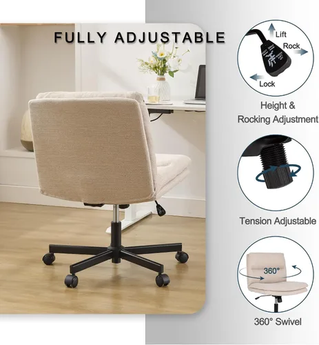 Vista 5 de Okeysen Criss Cross Chair with Wheels, Armless Wide Seat Cross Legged Comfy Office Desk Chair, Height Adjustable Swivel Computer Task Chairs for
