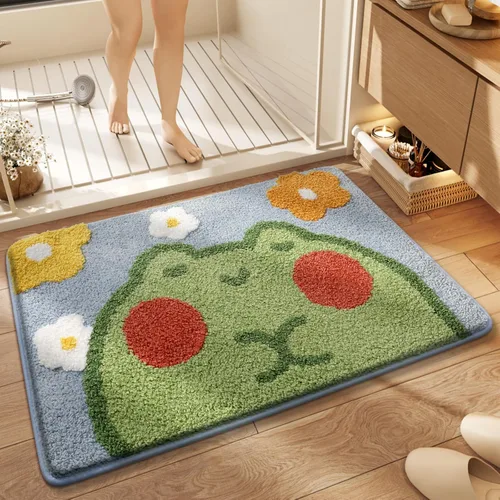 Vista 3 de Ankah Alfombra de ducha bonita, lujosa, absorbente y antideslizante, lavable a máquina para bañera, ducha y baño, 19.68 x 31.49 pulgadas, rana