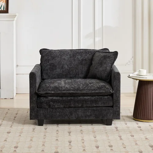 Vista 96 de Sofá seccional modular verde de 111.5", sofás seccionales grandes de 3 plazas para sala de estar, sofá nube oversized de tela chenille con otomana