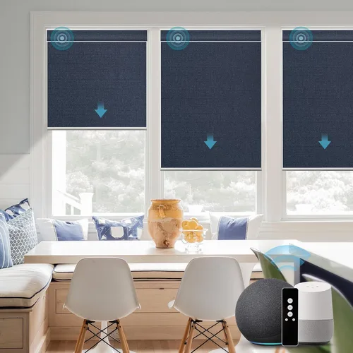 Vista 30 de SmartWings Z-Wave/Zigbee Smart - Persianas enrollables, vinilo beige Persianas motorizadas eléctricas 100% opacas con control remoto, persianas