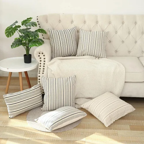 Vista 7 de Kiuree Fundas de almohada de granja de color negro y beige de 16 x 16 pulgadas, funda de almohada cuadrada decorativa moderna, juego de 2 fundas