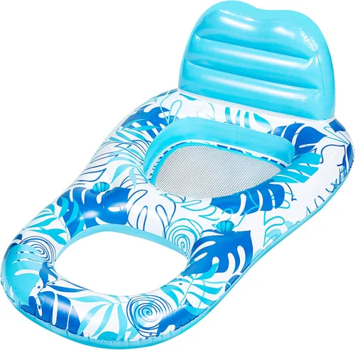 Vista 9 de Sloosh Flotadores inflables para piscina, tumbona para adultos, flotador de piscina flotante, silla reclinable flotante con portavasos y reposapiés