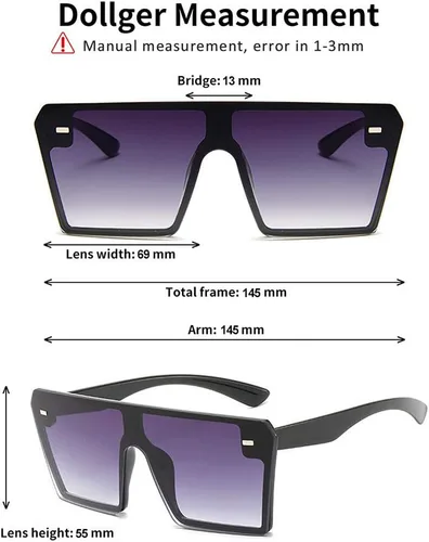 Vista 5 de Dollger Lentes de sol cuadrados de gran tamaño para mujeres y hombres, tonos retro, a la moda, con parte superior plana y con lentes sin montura