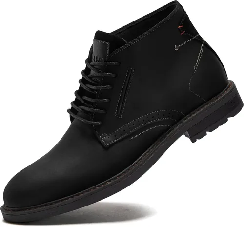 Vista 24 de Arkbird Botas Chukka para hombre, botines de cuero granulado con cordones de moda y comodidad casual Oxfords Marrón oscuro
