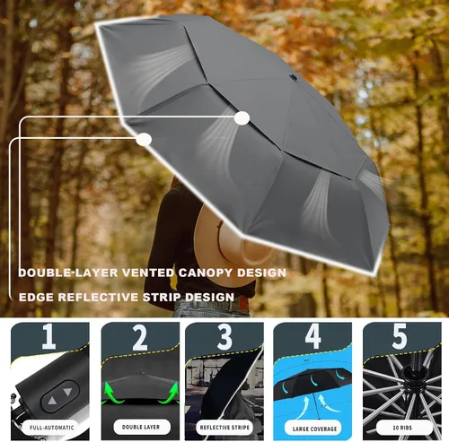 Vista 7 de MRTLLOA Paraguas de viaje compacto resistente al viento de 4249 pulgadas para lluvia, ligero, portátil, automático, fuerte, impermeable plegable
