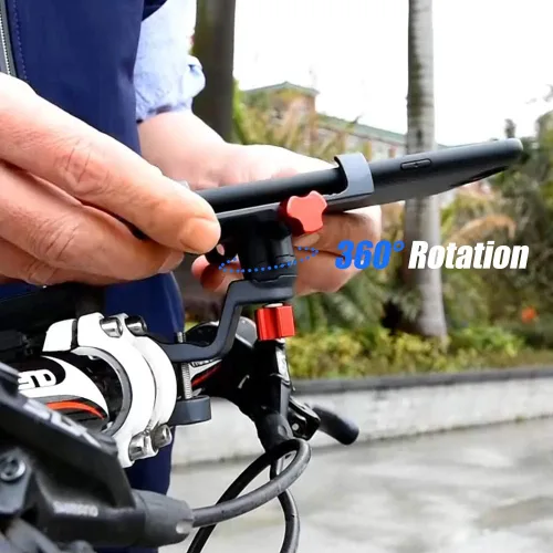 Vista 5 de Soporte para teléfono móvil para bicicleta, giratorio de 360°, ajustable, para manillares de bicicleta, soporte para teléfono celular