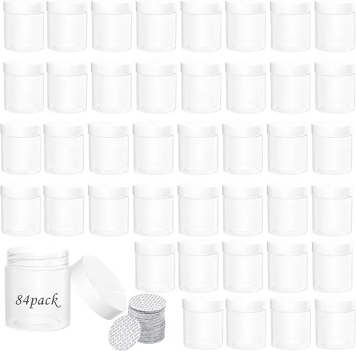 Vista 7 de Paquete de 84 mini tarros de plástico de 4 onzas con tapas para recipiente Plástico-84Pack-Negro