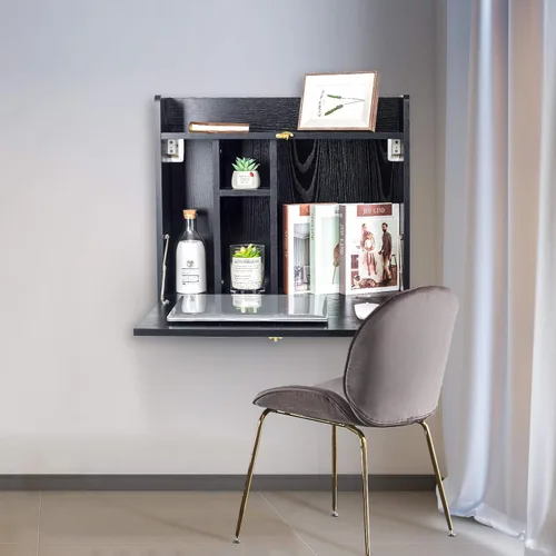 Vista 2 de YU YUSING Mesa montada en la pared, multifuncional, plegable, montado en la pared, escritorio para computadora portátil con compartimentos