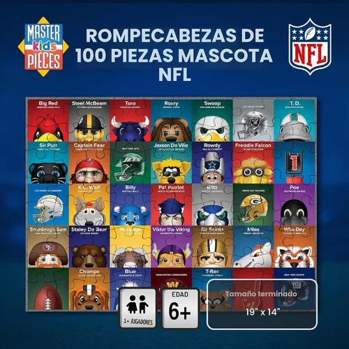 Vista 3 de NFL Mascots - Rompecabezas de 100 piezas para niños, producto oficial de la NFL, 14 x 19 pulgadas