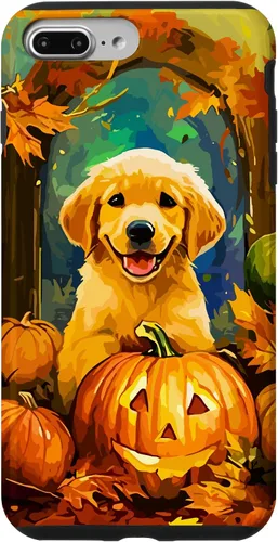 Vista 12 de Cute Golden Retriever Fall Pumpkin Autumn Leaves Halloween Case for iPhone 16