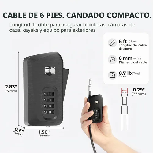 Vista 4 de Candado de cable pitón de 6 pies para bicicleta, bicicleta, scooter, bloqueo de cámara de sendero, candado de combinación de 4 dígitos, antirrobo