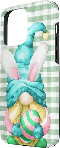 Vista 2 de iPhone 15 Pro Max Lindo gnomo de Pascua para caza de huevos en primavera Buffalo Plaid Case