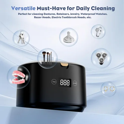 Vista 6 de Limpiador ultrasónico de 30 W, limpiador ultrasónico profesional de joyas, 45 kHz 7.8 fl oz, máquina de limpieza portátil para dentaduras
