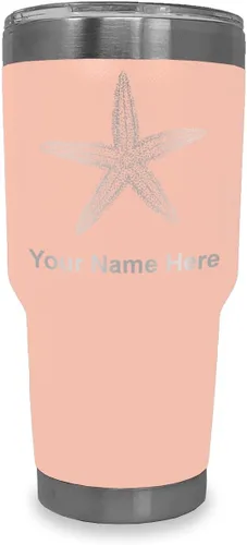 Vista 24 de LaserGram 20oz Vacuum Insulated Tumbler Mug, Starfish, Personalized Engraving Included (Black)