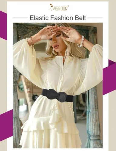 Vista 2 de JASGOOD Cinturón elástico vintage para mujer, cinturón de cintura ancha y elástico vintage