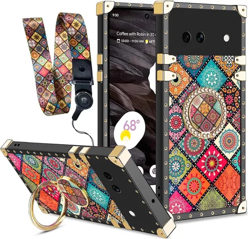Vista 35 de nancheng Funda para Google Pixel 6 de lujo, diseño de abeja, corazón y abeja, chapado en oro, con anillo de diamante de 360°, correa de cordón