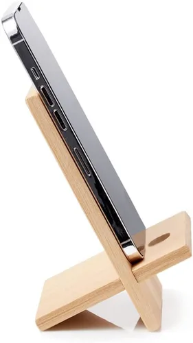 Vista 5 de Soporte de bambú para teléfono celular con orificio de carga, soporte de madera desmontable para teléfono móvil para escritorio, soporte de tableta