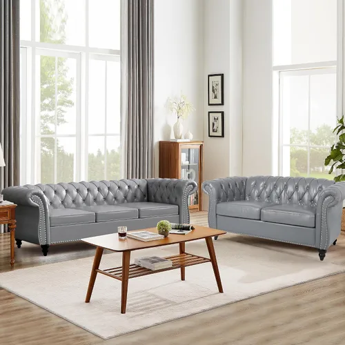 Vista 31 de QHITTY Juego de 2 piezas para sala de estar, Sofá Seccional Chesterfield Silla Contemporáneo Tapizado de Terciopelo Loveseat Juego de Sofás
