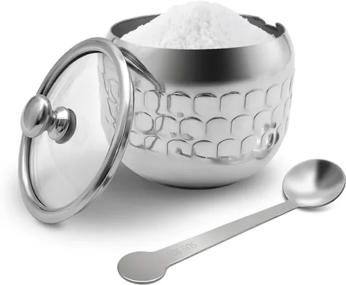 Vista 11 de Tarro de Azúcar de Acero Inoxidable de 300ml con Tapa y Cuchara 10 OZ Tarro de Condimentos para Café, Recipiente de Especias con Tapa y Cuchara